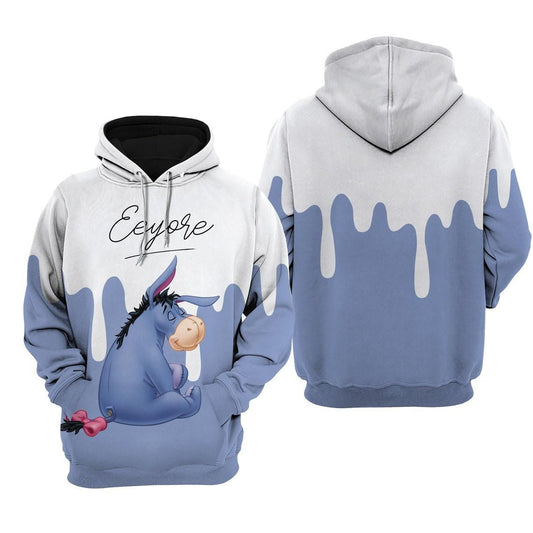 Eeyore Blue Dripping Paint Disney Fan, Eeyore Blue Dripping Paint, Stylist Unisex Cartoon Graphic Outfits Aop Hoodie Moonbestprint