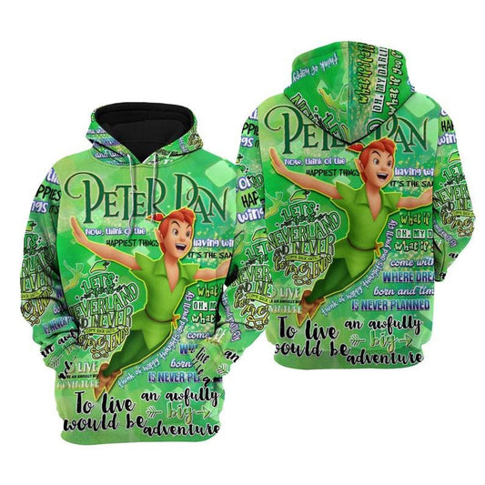 Disney Cartoon Peter Pan, Disney Fairies Peter Pan Punk Words Pattern All Over Print Hoodie, Zip Hoodie Moonbestprint