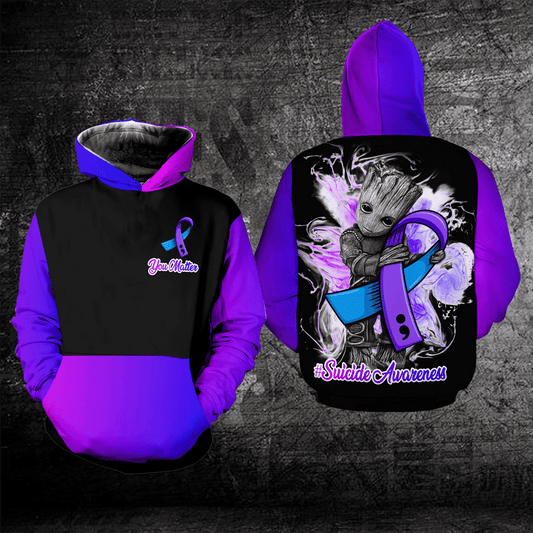 Groot Suicide Awareness, You Matter, Groot Hug Suicide Awareness Logo All Over Print Hoodie Moonbestprint