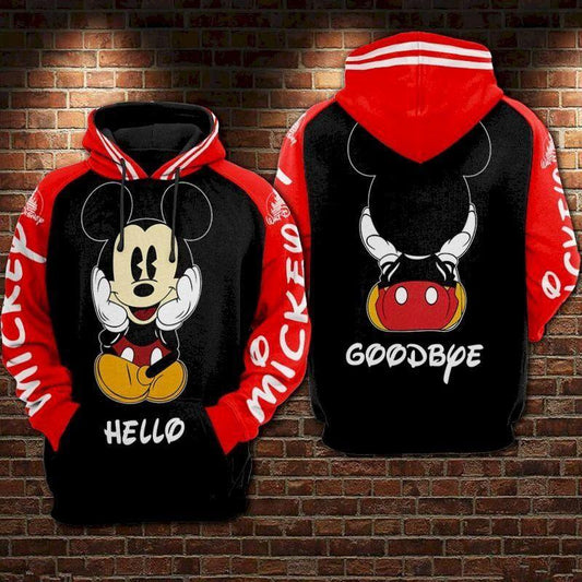 Mickey Mouse Disney, Funny Mickey Hello And Goodbye Aop Hoodie Moonbestprint