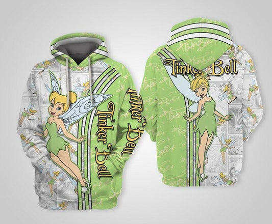 Disney Tinker Bell Green Cross Comic Book Patterns All Over Print Hoodie, Zip Hoodie Moonbestprint