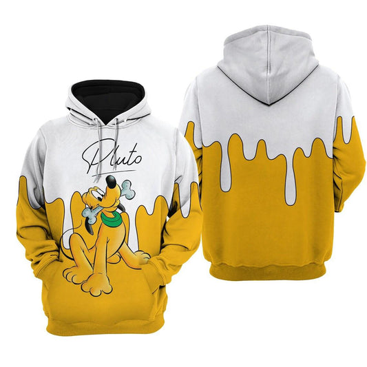 Pluto Dog Yellow Paint Disney Fan Gift, Pluto Dog Yellow Paint Gift, Stylist Unisex Cartoon Graphic Outfits Aop Hoodie Moonbestprint