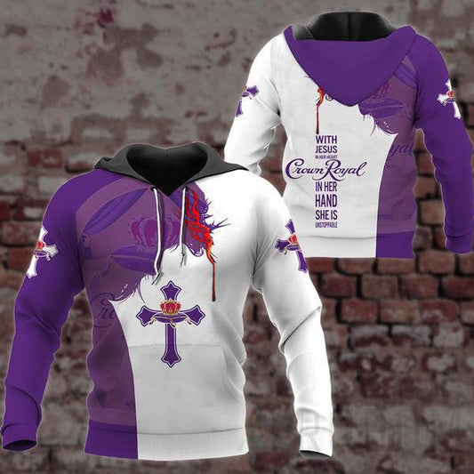Crown Royal Lover Gift, With Jesus In Her Heart Crown Royal In Her Hand She Is Unstopable Aop Hoodie, Zip Hoodie 25 Moonbestprint