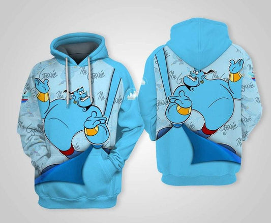 Blue Aladdin Genie Disney Cartoon Fan Gift, The Genie All Over Print Hoodie, Zip Hoodie Moonbestprint