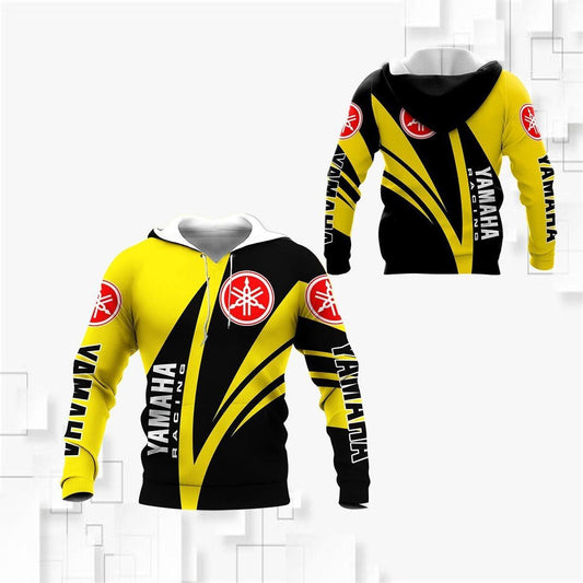 Yamaha Racing Team Black And Yellow All Over Print Hoodie, Zip Hoodie 84 Moonbestprint