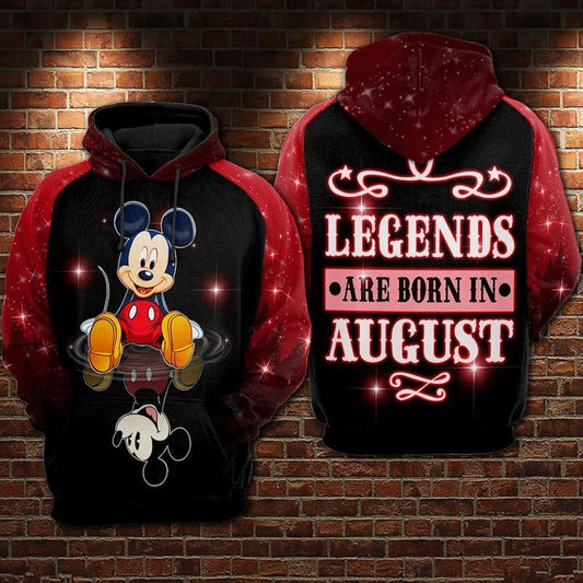 Mickey Mouse Disney Legends Are Born In August Over Print 3d Hoodie Zip Hoodie 301 Moonbestprint