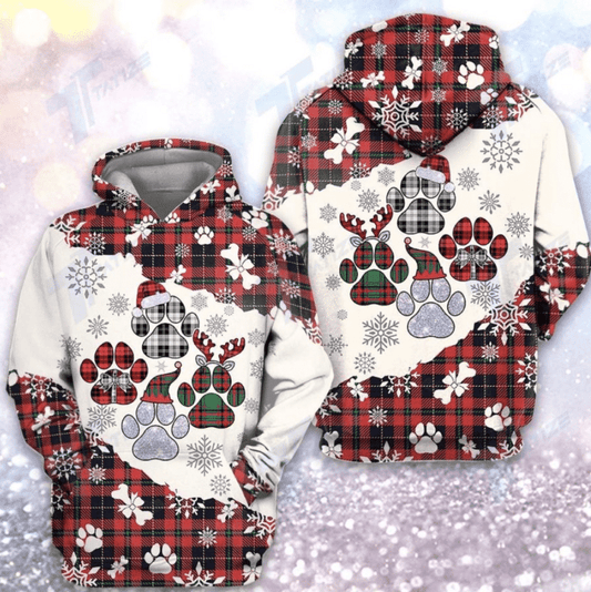Christmas Tartan Dog Paw All Over Printed 3d Hoodie Moonbestprint