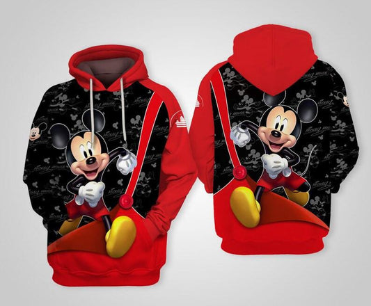 Disney Cartoon Fan Gift, Mickey Mouse Disney, Mickey Red And Black All Over Print Hoodie, Zip Hoodie Moonbestprint