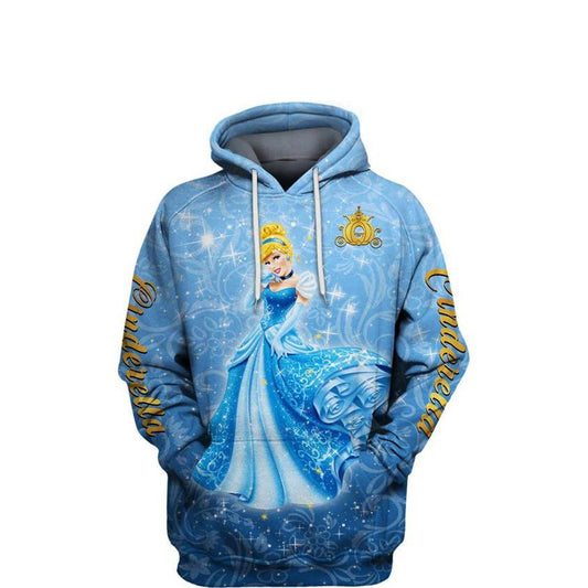 Cinderella Princess Cartoon, Cinderella Disney Princess All Over Print Hoodie Moonbestprint