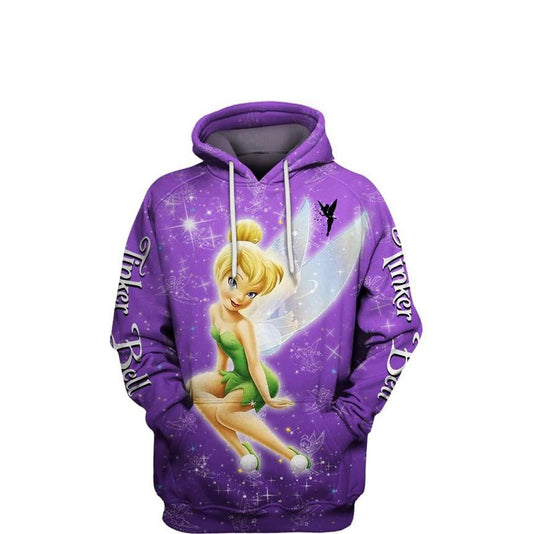 Purple Tinker Bell, Cute Tinker Bell Disney Fairies All Over Print Hoodie Moonbestprint