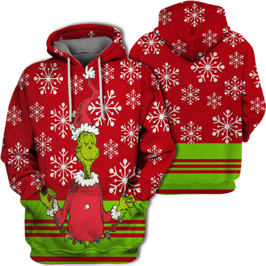 Christmas Grinch Snowflakes Red Green 3d Hoodie Zip Hoodie Moonbestprint