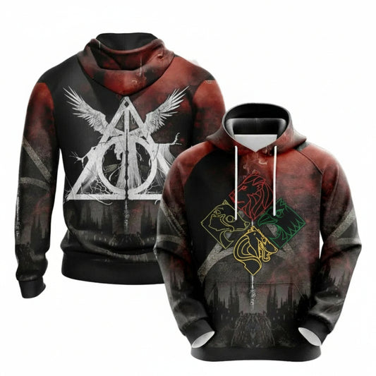 Harry Potter Death Hallows Hogwarts Houses Symbols 3d Hoodie Zip Hoodie Moonbestprint