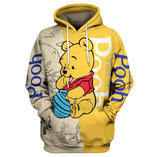 Adorable Winnie-the-pooh Eating Honey Art, Pooh Bear Disney All Over Print Hoodie Moonbestprint