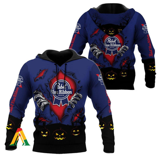 Scary Night Halloween Pabst Blue Ribbon Hoodie &amp; Zip Hoodie Moonbestprint