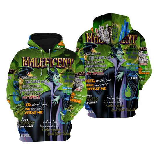 Disney Cartoon Maleficent, Disney Villains, Disney Quotes All Over Print Hoodie, Zip Hoodie Moonbestprint