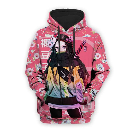 Demon Slayer Hoodie Nezuko Kamado Floral Pink Hoodie Kimetsu No Yaiba 3d Hoodie Zip Hoodie Moonbestprint