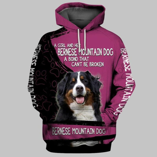 Bernese Mountain Dog A Girl And Her Bernese Mountain Dog A Bond That Can't Be Broken Over Print 3d Hoodie Zip Hoodie Moonbestprint
