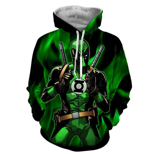 Deadpool In Green Lantern Costume Aop Hoodie Moonbestprint
