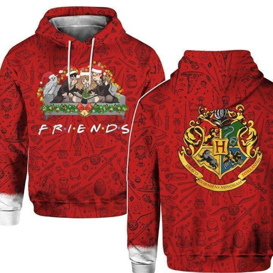 Harry Potter Trio Friends Christmas Harry Potter Pattern Red 3d Hoodie Zip Hoodie Moonbestprint