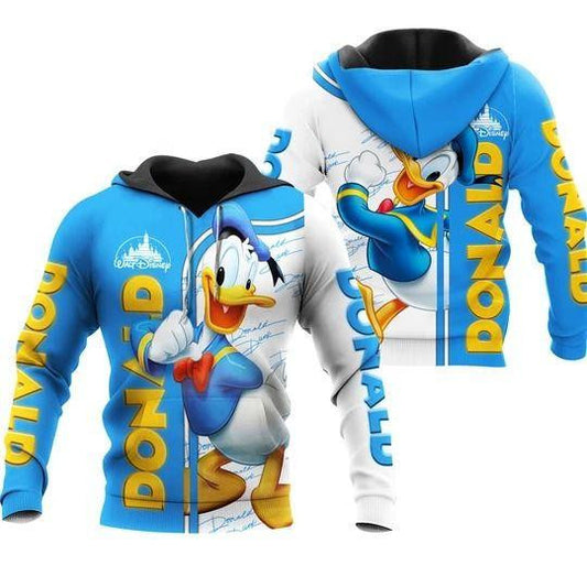 Disney Donald Duck Blue White Signature 3d Hoodie Zip Hoodie Moonbestprint