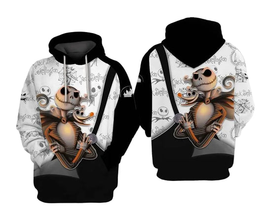 Black White Jack Skellington Pumpkin King, Nightmare Before Christmas All Over Print Hoodie, Zip Hoodie Moonbestprint