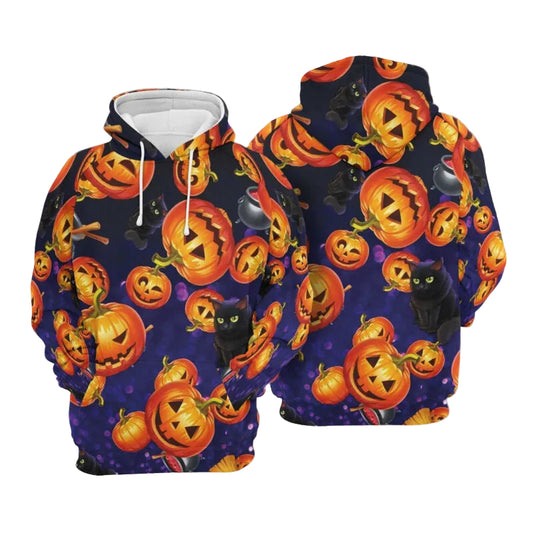 Halloween Hoodie Pumpkin Black Cat Pattern 3d Hoodie Zip Hoodie Moonbestprint