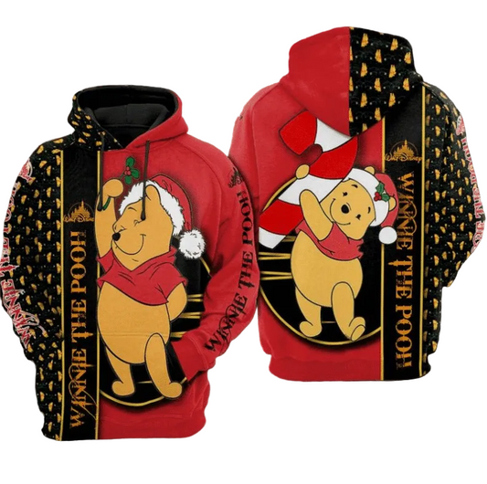 Pooh Bear Winnie The Pooh Disney, Pooh Bear Santa Claus All Over Print Hoodie Moonbestprint