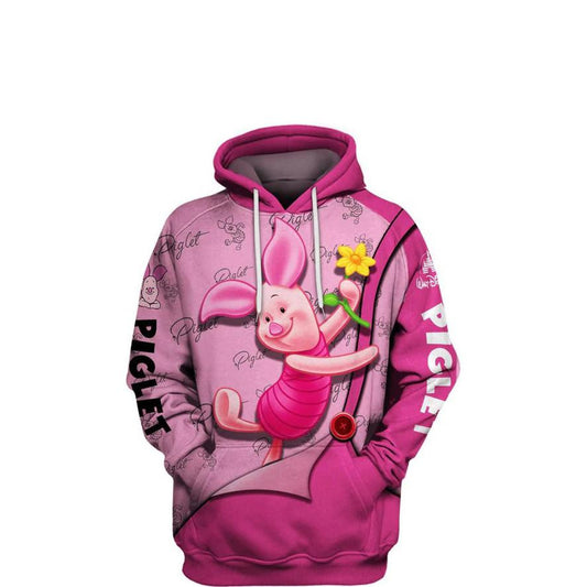 Lovely Piglet Disney Cartoon, Piglet Winnie The Pooh All Over Print Hoodie Moonbestprint