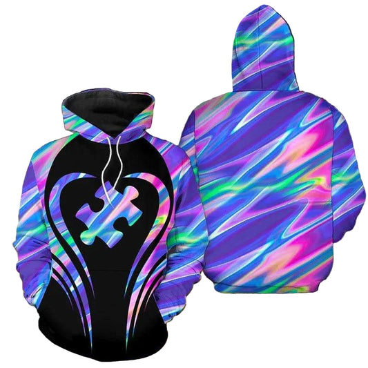 Holographic Autism Puzzle Piece 3d Hoodie Zip Hoodie Moonbestprint