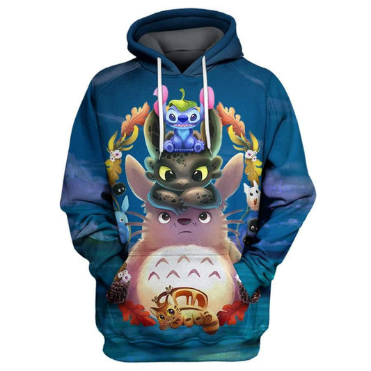 Stitch Disney, Stitch Totoro Toothless Aop Hoodie Moonbestprint