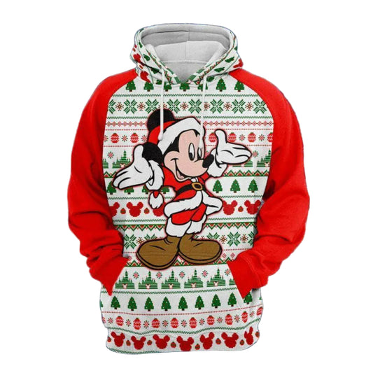 Mickey Mouse Santa Claus Christmas Pattern White Red 3d Hoodie Zip Hoodie Moonbestprint