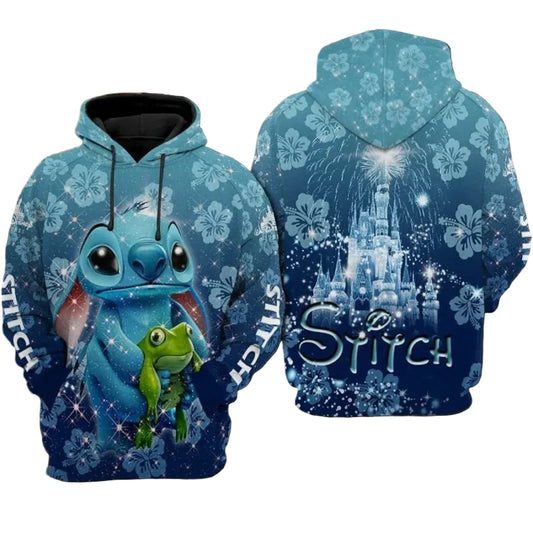Stitch And Frog Cartoon Lilo And Stitch Disneyland Over Print 3d Hoodie Zip Hoodie Moonbestprint
