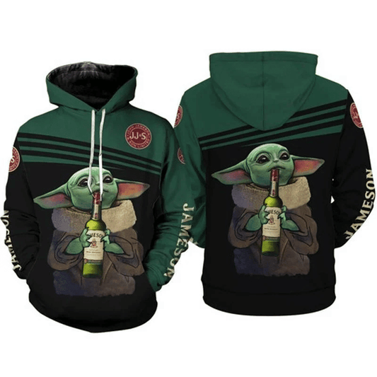 Whisky Lovers Baby Yoda Holding Jame 3d Hoodie Zip Hoodie Moonbestprint