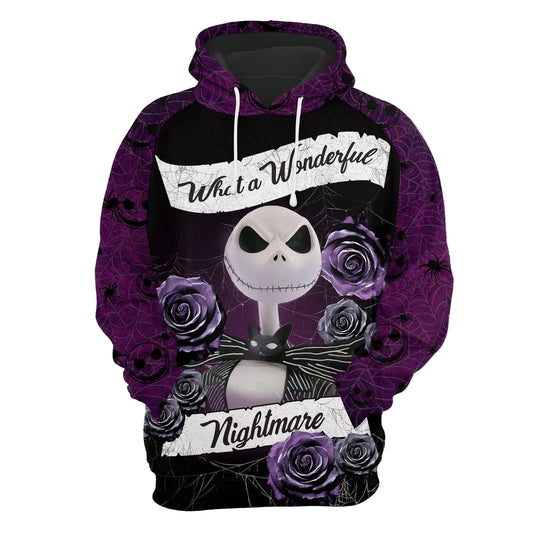 Nightmare Before Christmas Jack Skellington What A Wonderful Nightmare Purple Flower Aop Hoodie Moonbestprint