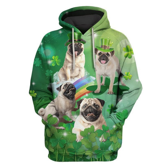 Cute Pugs Dog Saint Patrick's Day Over Print 3d Hoodie Zip Hoodie Moonbestprint