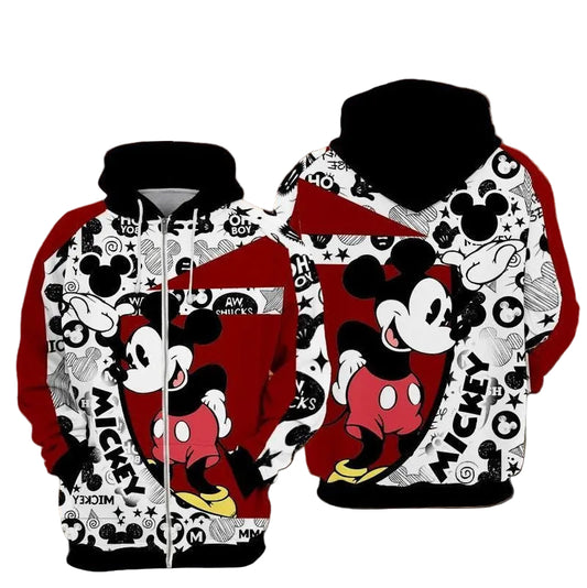 Mickey Doodle Red Black Zip Over Print 3d Hoodie Zip Hoodie 629 Moonbestprint