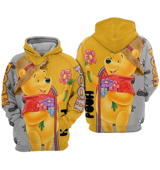Pooh With Flowers Winnie The Pooh Over Print 3d Hoodie Zip Hoodie Moonbestprint
