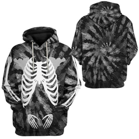 Halloween Hoodie Skeleton Tie Dye Black Grey 3d Hoodie Zip Hoodie Moonbestprint