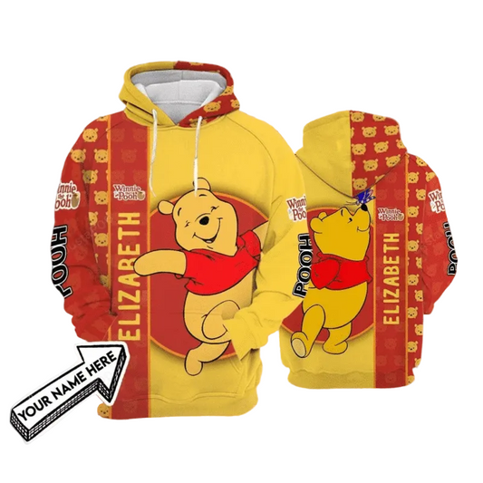 Personalized Cartoon Character Winnie The Pooh Hoodie Custom Name Unisex Men Women 3d All Over Print Hoodie Moonbestprint