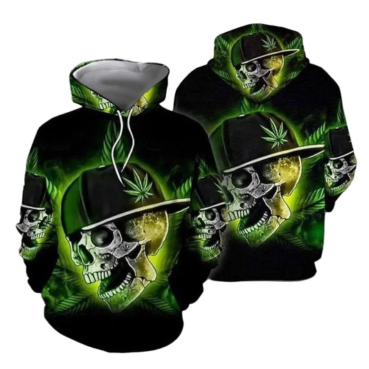 Marijuana Leaf Green Cool Skull Over Print 3d Hoodie Zip Hoodie Moonbestprint