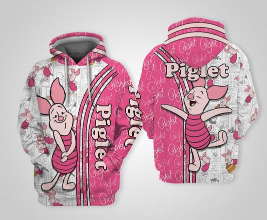 Cute Piglet Winnie-the-pooh Disney Cartoon, Piglet Signature, Piglet Comics Book Patterns All Over Print Hoodie, Zip Hoodie Moonbestprint