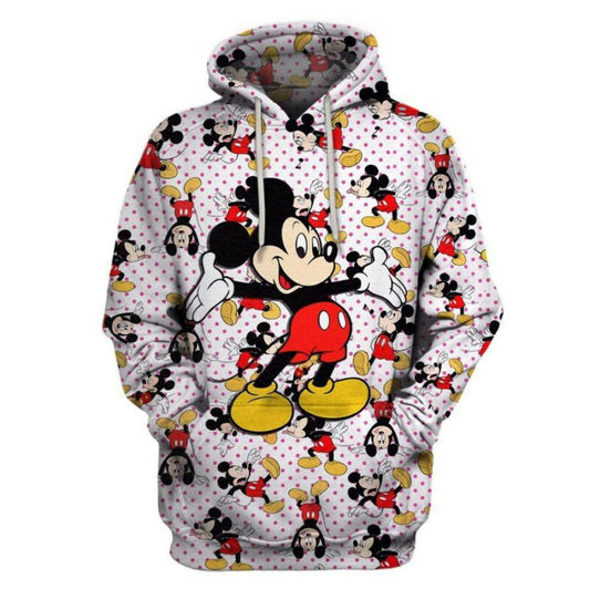 Disney Mickey Mouse Pattern Dots White 3d Hoodie Zip Hoodie Moonbestprint