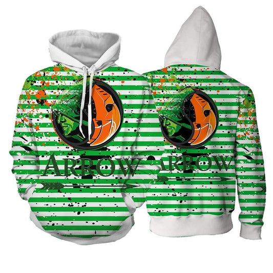 Dc Arrow &amp; Villain Deathstroke Logo Green Stripes Aop Hoodie Moonbestprint