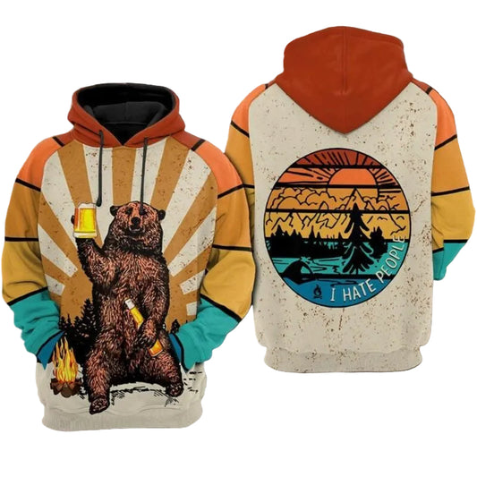 Camping Lover Bear I Hate People Over Print 3d Hoodie Zip Hoodie Moonbestprint