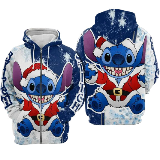 Stitch Noel Cartoon Lilo And Stitch Over Print 3d Hoodie Zip Hoodie Moonbestprint