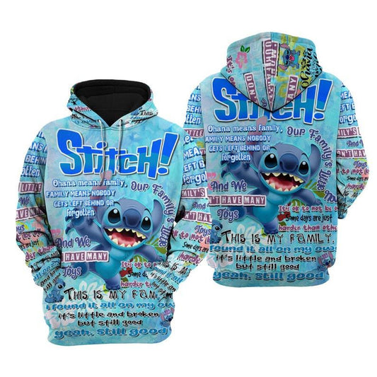 Lilo And Stitch Disney Cartoon, Disney Quotes, Stitch Ohana Punk Words Pattern All Over Print Hoodie, Zip Hoodie Moonbestprint