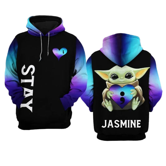 Custom Name Baby Yoda Suicide Awareness, Keep Fightings Stay All Over Print Hoodie Moonbestprint