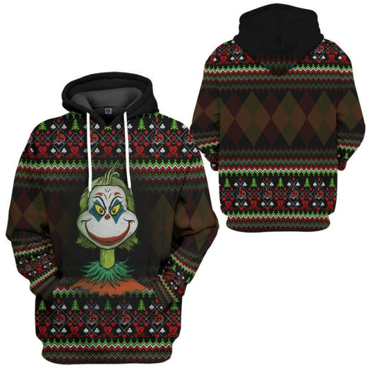 Joker Grinch Christmas Pattern Black 3d Hoodie Zip Hoodie Moonbestprint