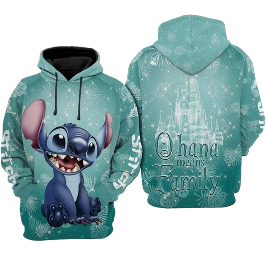 Stitch Cartoon Lilo And Stitch Ohana Means Family Disneyland Over Print 3d Hoodie Zip Hoodie Moonbestprint