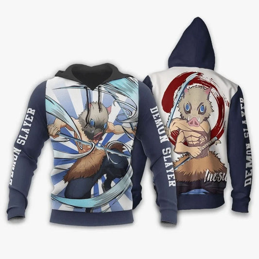 Demon Slayer Hoodie Inosuke Hashibira Grey Hoodie Kimetsu No Yaiba 3d Hoodie Zip Hoodie Moonbestprint